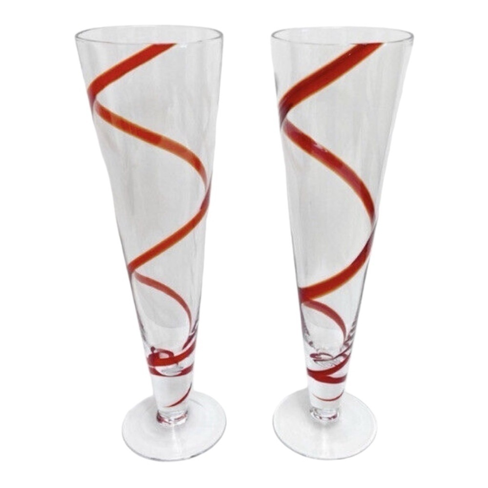 Set of 2 Vintage Red Swirline Glasses